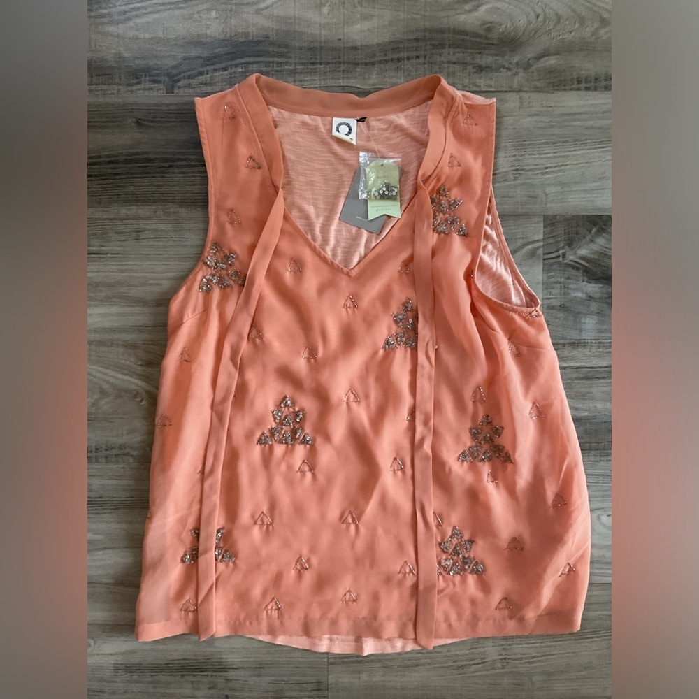 Anthropologie Coral Embellished Tank Top